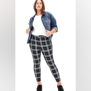 TORRID BLACK TEAL PLAID PONTE MULTI ZIP SKINNY ANKLE PANTS POCKET